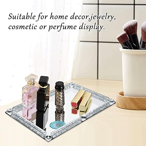 Mirror Perfume Tray for Dresser,Silver Crushed Diamond Filled - Image 4