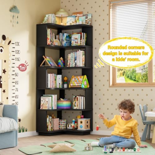 Armocity Corner Book Shelf, 6-Shelf L Shaped Corner Bookshelf with Baffle - Image 6
