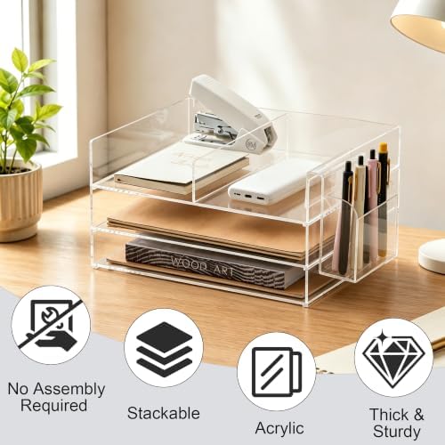 Clear Acrylic Desk Organizer with Pencil Holder – Paper Tray Office Storage - Image 5