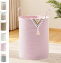 58L Tall Cotton Rope Laundry Basket with Handles, Pink by SunNewt