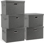 Graciadeco Large 17" 36 Quart Collapsible Stackable Storage Bins with Lids, 5 Packs Gray Foldable Fabric Closet Storage Boxes with Lids, Heavy-duty Linen Cube Baskets(17 x 12 x 11) by GraciadecoStorage