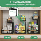 ADRIMER Under Sink Organizer 2 Packs, Pull Out Kitchen Sink Organizer, 2 Tier Slide Out Kitchen Organizers and Storage Bathroom Under Cabinet Storage Shelf, Black - Image 3