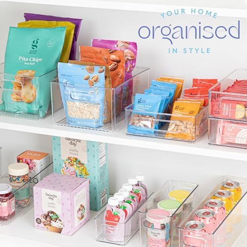 Plastic Food Storage 6 Pack Clear Container Bin with Handles for Organizing Kitchen, Pantry, Refrigerator, Freezer, Pantry, Cabinet, Closet, Bathroom. Stackable 10”x8”x3” - Image 7