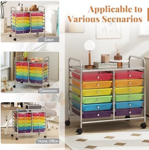 COSTWAY 12-Drawer Rolling Storage Cart, Utility Storage Organizer Cart - Image 7