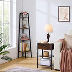 Hoctieon Corner Shelf, 4-Tier Corner Bookshelf, Rustic Ladder Shelf, Industrial Display Stand for Living Room, Kitchen, Home Office, Balcony, Small Space, Metal Frame, Rustic Brown - Image 4