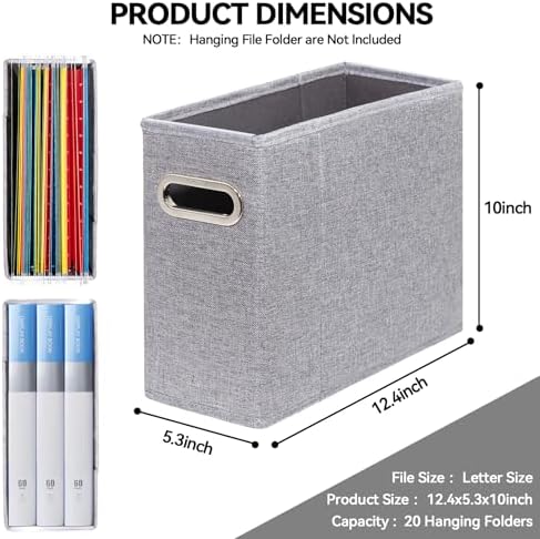 4 Packs Letter Size File Organizer, File Folders Organizer, Fabric Storage Box, Collapsible Paper Organizer with Metal Handle, Smooth PVC Rails, Only Box (Gray) - Image 2