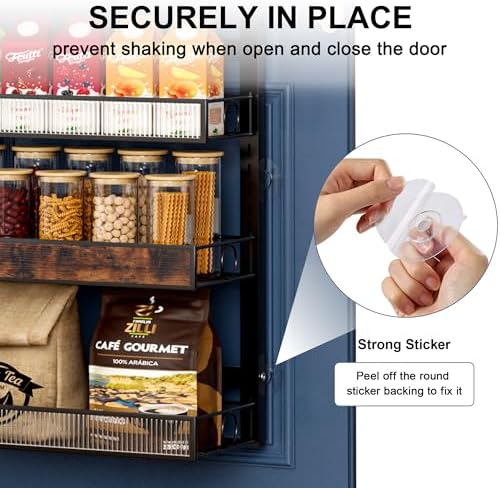 8 Tier Pantry Door Organizer Spice Rack, 2-IN-1 Wall Mount or Hanging Over Door Seasoning Organizer with Adjustable Baskets, Heavy Duty Behind Door Storage Shelves for Pantry, Cabinet and Kitchen - Image 5