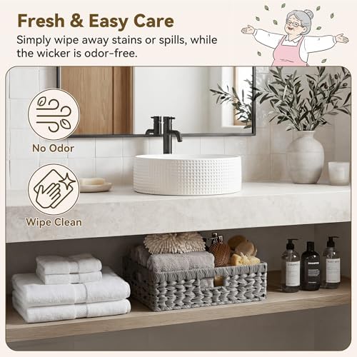 GRANNY SAYS Wicker Storage Basket for Shelves,Waterproof Gray Basket,1-Pack - Image 3