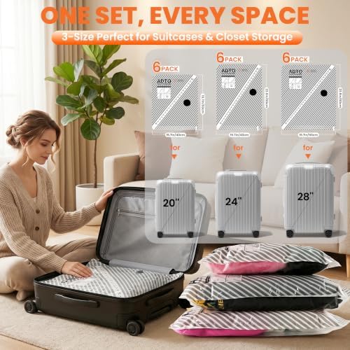 18 Pack Travel Vacuum Storage Bags for Clothing with Rechargeable Electric Pump, Compression Packing Bags for Luggage and Suitcase, Space Saver Seal Bags for Clothes Travel Essentials - Image 4