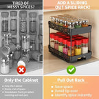 Pull Out Spice Rack Organizer for Cabinet, 2 Pack Widen Slide Out Spice Racks Organizer, Spice Cabinet Organizers, Cabinet Size Need:12'' Highx11'' Deepx6.75'' Wide,Hold 15 Spice Jar Each Tier-2Tier - Image 6