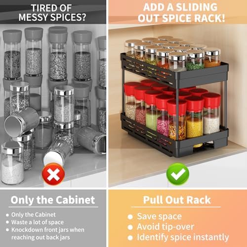 Pull Out Spice Rack Organizer for Cabinet, 2 Pack Widen Slide Out Spice Racks Organizer, Spice Cabinet Organizers, Cabinet Size Need:12'' Highx11'' Deepx6.75'' Wide,Hold 15 Spice Jar Each Tier-2Tier - Image 6