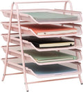 Mind Reader 5-Tier Paper Tray Organizer, Vertical Desktop File Storage Rack, Office, Metal Mesh, Pink (Pack of 6) by MindReader