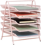 Mind Reader 5-Tier Paper Tray Organizer, Vertical Desktop File Storage Rack, Office, Metal Mesh, Pink (Pack of 6) by MindReader