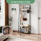 25" Coat Rack Hall Tree with Hooks, 4-Tier Shelf Entryway Storage Hall Tree Freestanding Metal Frame Multifunctional Hallway Organizer, Accent Furniture for Bathroom, Shoe Bench Entryway - Image 6