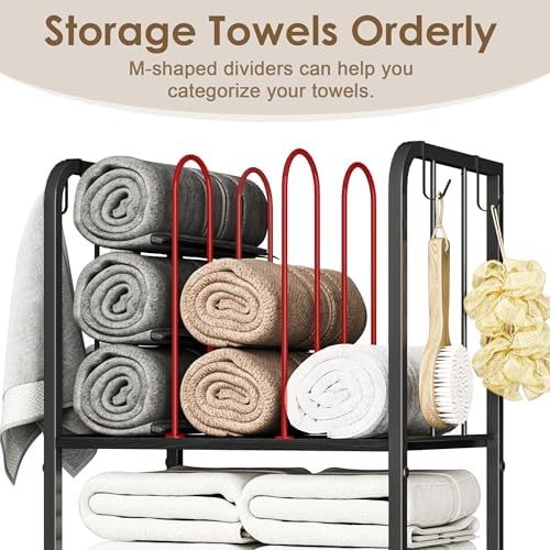 3-Tier Freestanding Cabinet Towel Rack Metal Stand, Black - Image 2