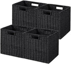 UBBCARE 4 Pack Wicker Basket, 11L×11H×10.5W inch Woven Paper Rope Storage Baskets for Shelves, Foldable Cube Storage bin with Handle, Storage Basket for Organizing & Decor, Black by UBBCARE