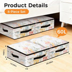 8 Pack Under Bed Storage Bags, 60L Foldable Clear Containers with Handles - Image 2