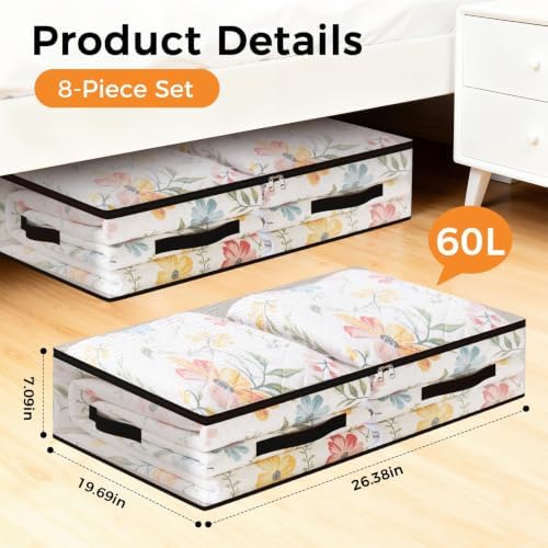8 Pack Under Bed Storage Bags, 60L Foldable Clear Containers with Handles - Image 2