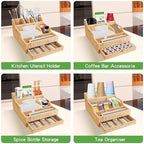 Kitchen Utensil Holder with Drawer, Farmhouse Spatula Organizer for Countertop,Large Capacity Flatware Spoon Forks Knives Cooking Tool Cutlery Holder for Party Picnic BBQ with 11 Compartments (Wood) - Image 6