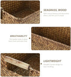 Seagrass Woven Storage Basket with Wood Handles Desktop Organizer - Image 3