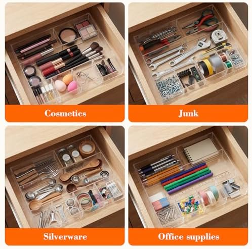 Briwooody Clear Acrylic Deep Drawer Organizer Tray, 7 Compartments - Image 6