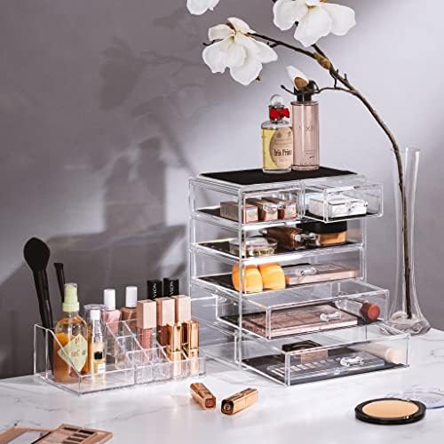 Sorbus Makeup Organizer, 6-Drawer Acrylic 2-Piece Set (Clear) - Image 2