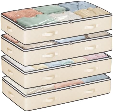 Budding Joy 95L Underbed Storage Containers, 4 Pack Closet Organizers Beige by BuddingJoy-BuildaJoyfulLifeforYou