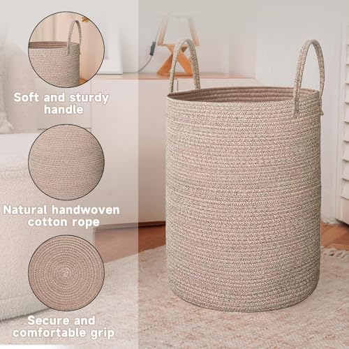 JMvicyroam 80L Cotton Rope Laundry Basket Hamper, Oatmeal - Image 6