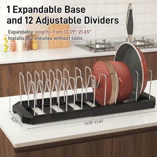 Expandable Pan Organizers Inside Cabinet with 12 Dividers Black - Image 3
