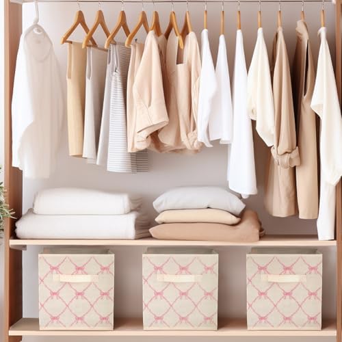 Geelin 6 Pcs Beige Bow Cube Storage Bins 11 in Storage Basket with Handle - Image 6