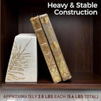 Heavy Duty Book Ends for Shelves, Decorative Book Ends for Heavy Books, Resin Modern Bookends with Marble Texture & Gold Botanical Detail, Minimalist Bookends for Home Decor, Set of 2 - Image 4