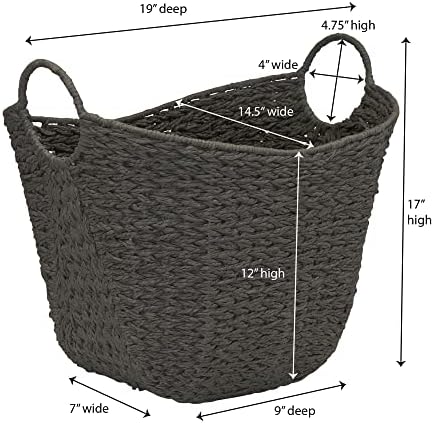 Household Essentials Handwoven Paper Rope Storage Basket with Metal Frame and Handles, Gray - Image 2