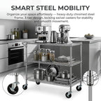 Finnhomy 3 Tier Heavy Duty Commercial Grade Utility Cart, Wire Rolling Cart with Pushing Handle Bar, Steel Metal Kitchen Service Trolly with Wheels, Shelf Size 18" D x 36" W, NSF, Chrome - Image 4
