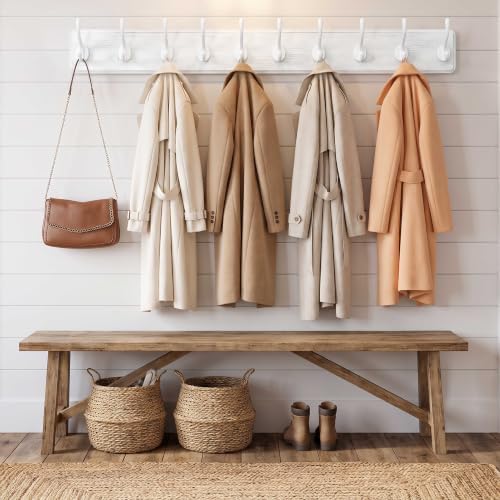 WEBI Coat Rack Wall Mount,10 Hooks,38 9/16" Long Coat Hooks Wall Mounted Large,16" Hole to Hole,Wood Coat Hanger Wall,Hooks for Hanging Coats,Jacket,Clothes,Hats,White - Image 2