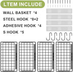 Wall Basket with Label Plate & 5 S-Hooks –4 Pack Hanging Wire Basket for Organizing, Wall Storage for Kitchen, Bathroom, Pantry, Laundry, RV – Hanging Wall Basket, Metal - Image 4
