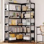 IRONCK Corner Bookshelf 6 Tiers, Industrial Corner Bookcase with Baffles Etagere, L Shaped Bookshelves with Metal Frame, Corner Shelf Storage Rack for Living Room Home Office - Image 2