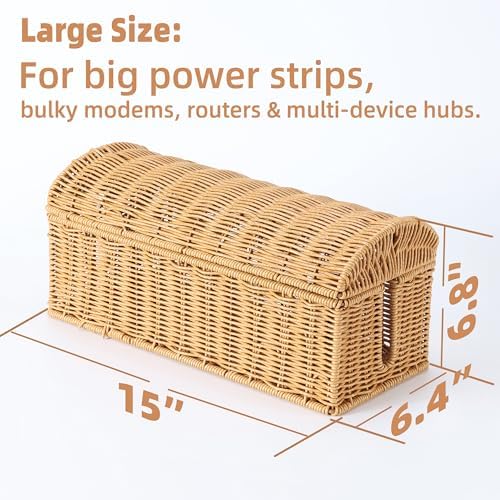 Large Rattan Cable Management Box, Decorative Large Power Strip and TV Box - Image 2