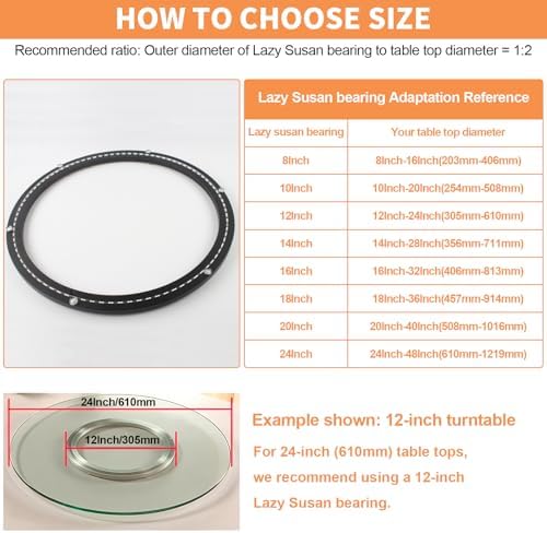 TamBee 20 Inch Lazy Susan Bearing Base, 450 LBS Load Capacity Heavy-Duty Mute Turntable Ring Lazy Susan Hardware for Dining Table, DIY Projects (Black) - Image 3
