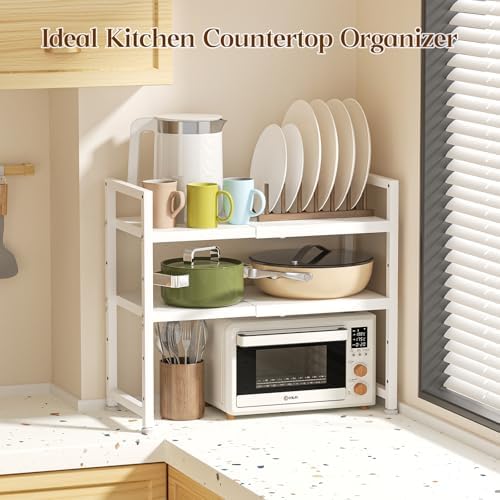 2-Tier Expandable Kitchen Storage Shelf,150LBS Heavy Duty Metal Shelving Units For Small Appliance,Adjustable Pots and Pans Organizer Rack Shelves For Kitchen Counter Under Cabinet Garage Pantry,White - Image 7