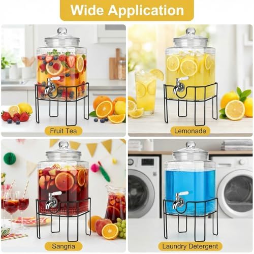 Drink Dispenser, Drink Dispensers for Parties, 1 Gallon Glass Beverage Dispenser with Stand and Glass Lid, 100% Leakproof Spigot, Ideal for Lemonade, Juice, Iced Tea, Laundry Detergent - Image 2