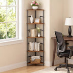 MAHANCRIS 5-Tier Corner Shelf, 52.8" Tall Corner Bookshelf with Metal Frame, Narrow Display Shelf Stand, Industrial Corner Bookcase for Living Room, Bedroom, Home Office, Rustic Brown CSHR5501 by MAHANCRIS