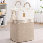 Laundry Basket Hamper,Blanket Storage,Dirty Clothes Hamper with Swivel Handles,Woven Cotton Rope Toy Baskets,Blanket Basket Living Room,Decorative Hampers for Nursery,Bedroom,White & Linen,80L by Degeyoyo