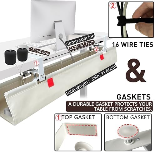Under Desk Cable Management No Drill – 36" L x 6" W Cord Organizer, Upgraded Silicone Pads (No Scratch), 16 Cable Slots, Washable PE Honeycomb Base, Fits Desks 0–2.1" Thick, Beige - Image 2