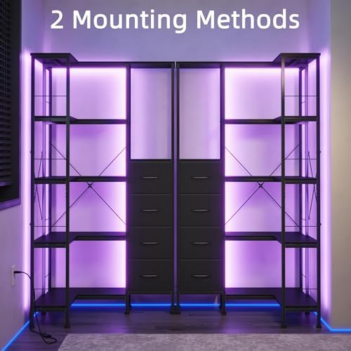AFLUI 5-Tier Corner Bookshelf with LED Light Strips, 4 Fabric Drawers - Image 6