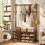 Solid Wood Hall Tree with Bench, Shoe Rack & 11 Hooks 42.9'' - Image 3