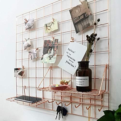 Yash Metal Wire Grid Panel, Display Organizer, Postcard Wall Artwork Display for Home Office Living Room Dorm Kitchen Storage Grid Wall, 23.6" X 23.6", Pack of 2 Pcs, Rose Gold - Image 3