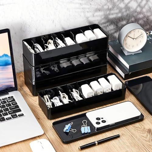 Tatuo Cord Organizer Box with Lid, Black, 4 Pack - Image 6
