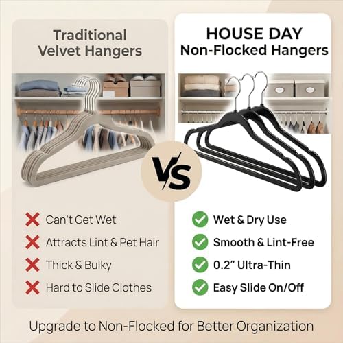 HOUSE DAY Black Plastic Hangers 60 Pack, Ultra-Thin Heavy Duty Non-Velvet - Image 6
