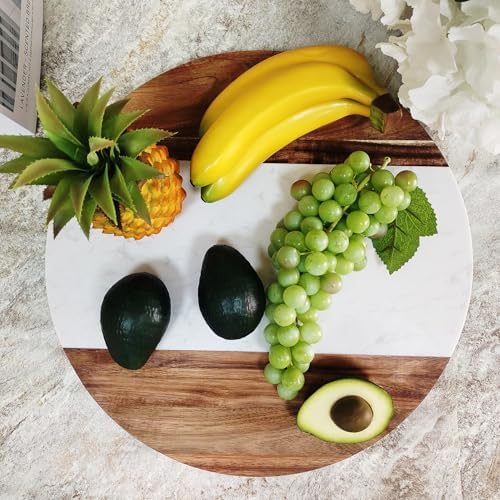 18" Marble & Wood Lazy Susan Turntable, Rotating Serving Tray - Image 2