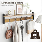 Optish Coat Rack Wall Mount with Shelf, 29 Inch Coat Hanger Walls Mounted, Hat Rack for Walls, Shelf with 5 Coat Hooks, Wall Hanger for Entryway (Brown) - Image 2